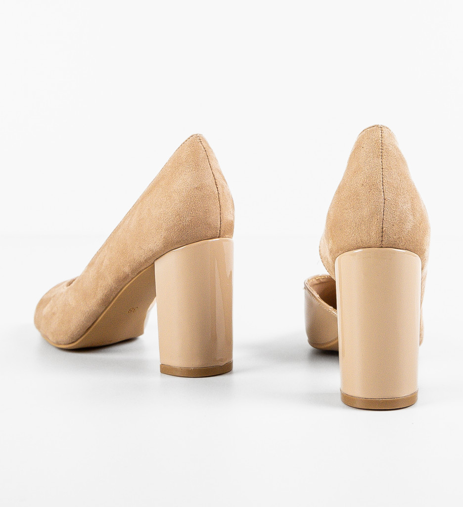 Pantofi Dama Bej Eleganți cu Toc - imagine 8