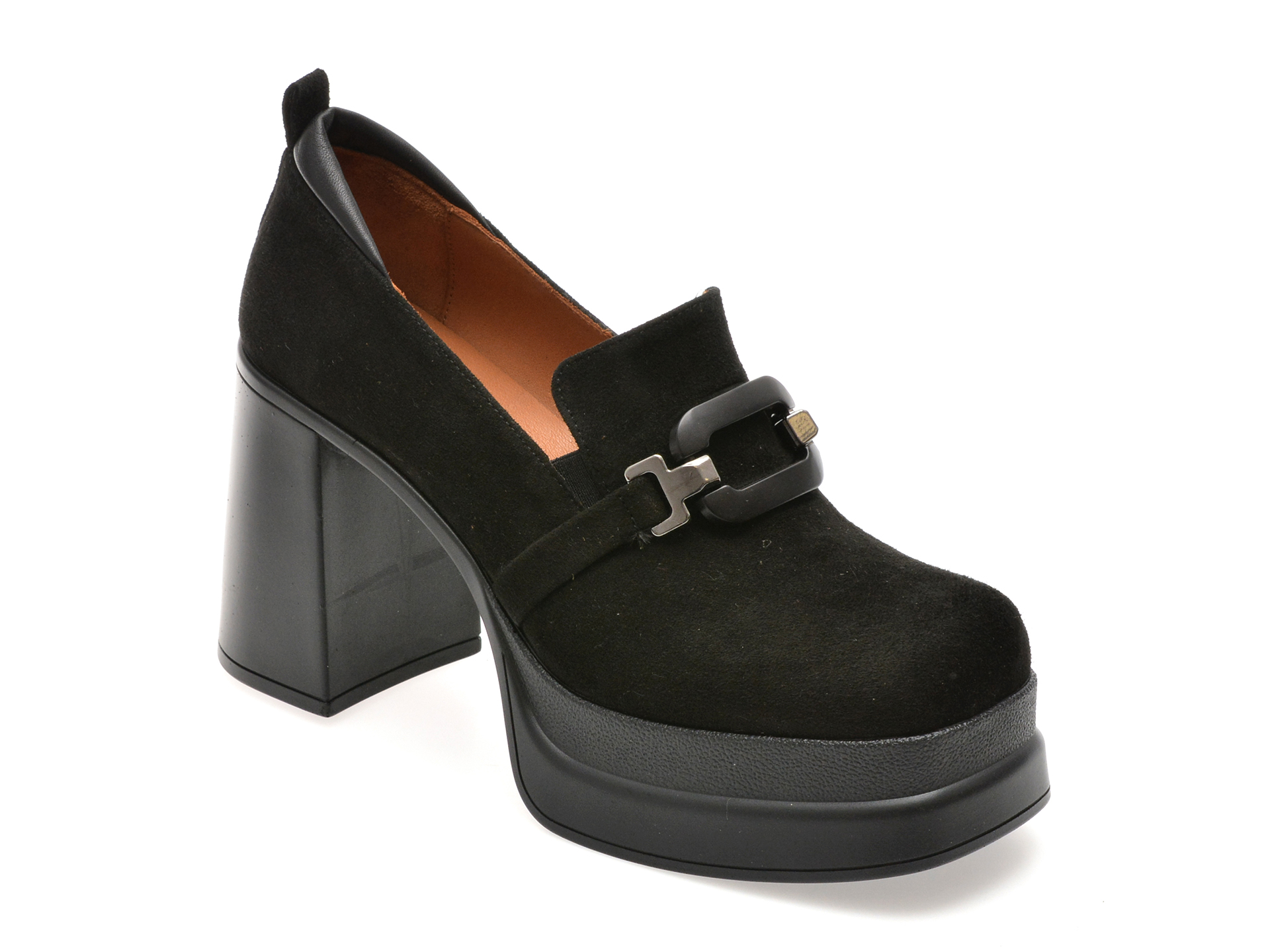 Pantofi Epica Negri Slip-on din Piele Întoarsă