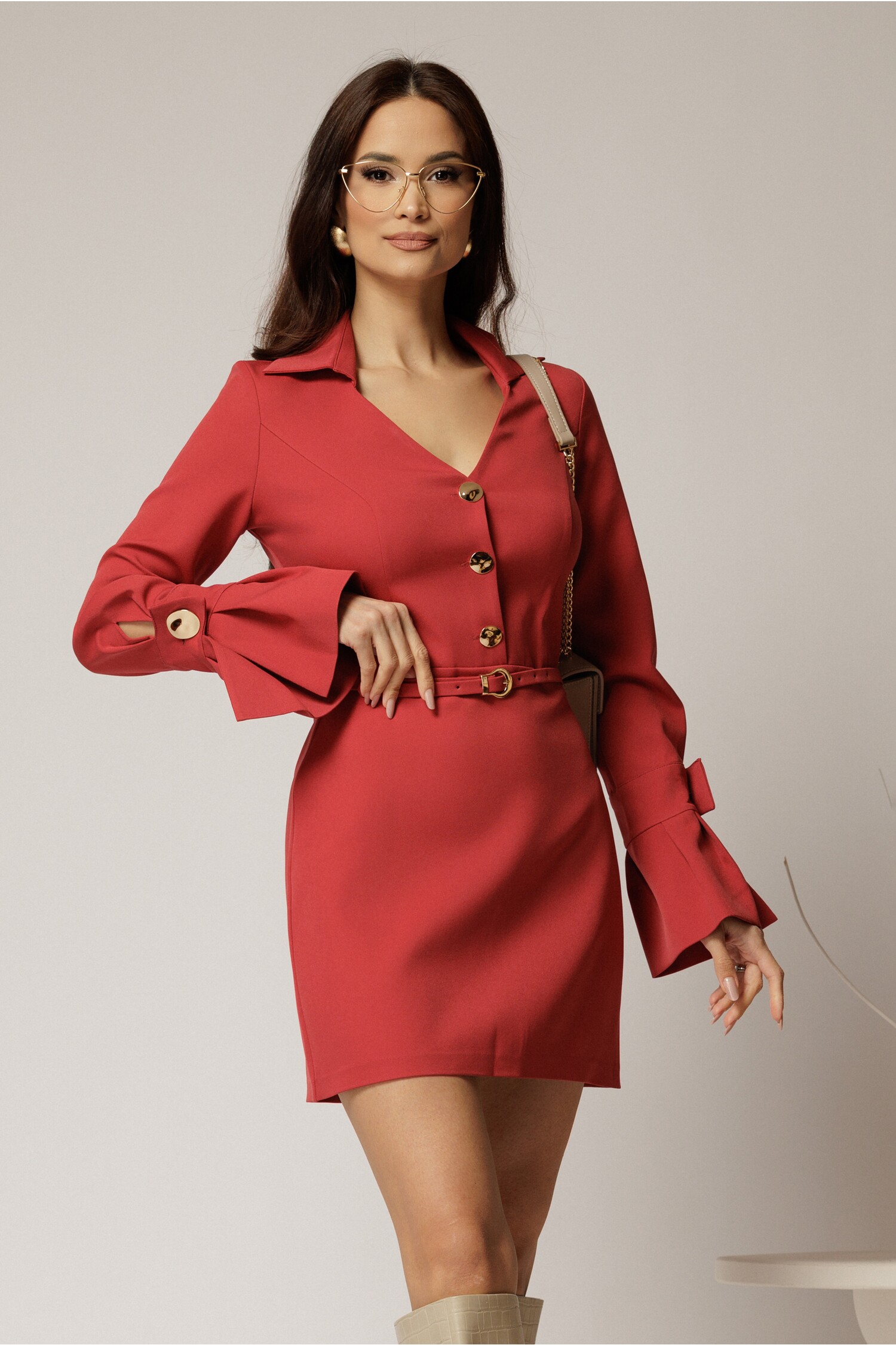 Rochie DY Fashion caramizie cu maneci evazate
