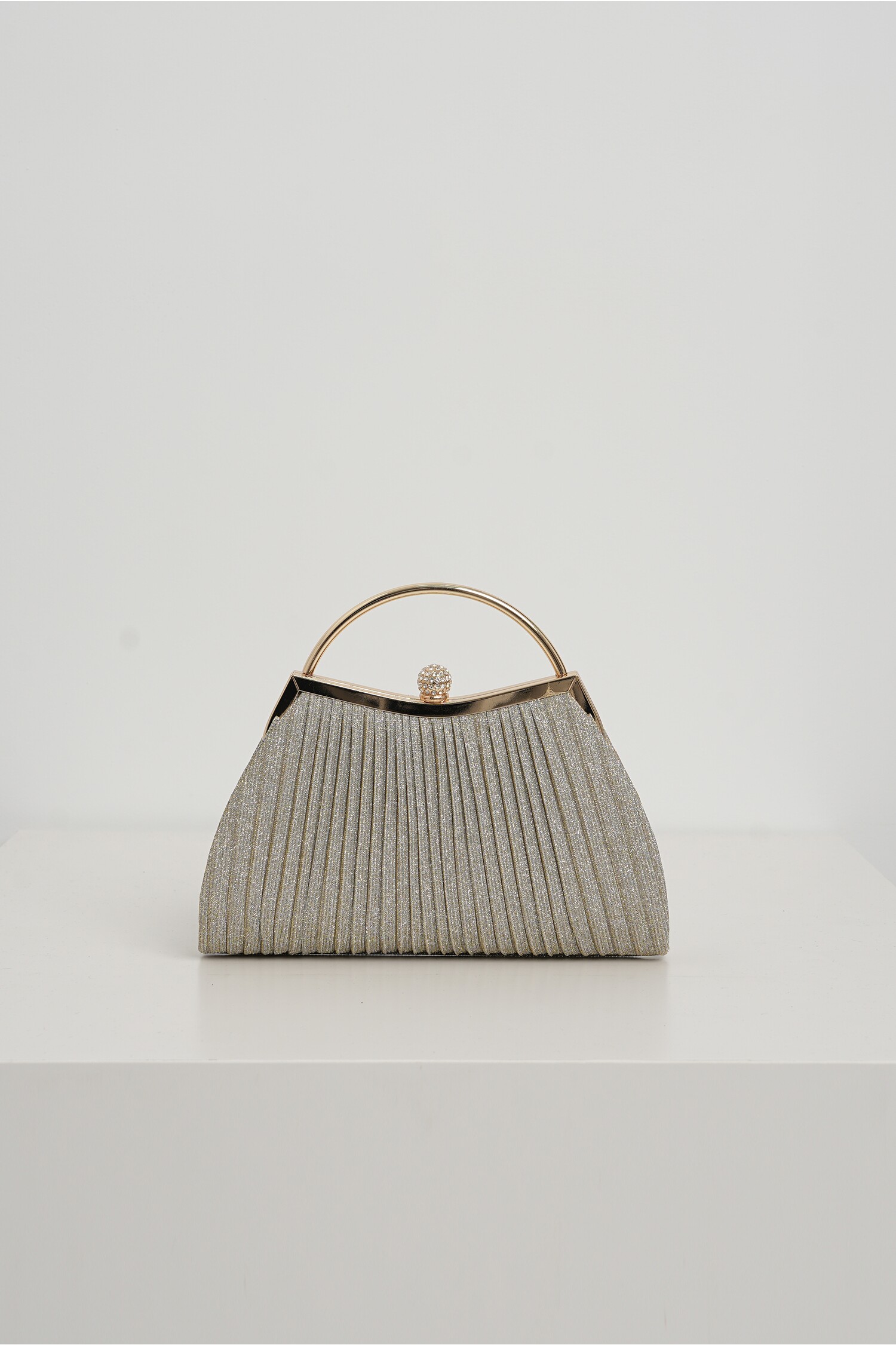 Clutch Lurex Auriu cu Mâner Metalic Rotund