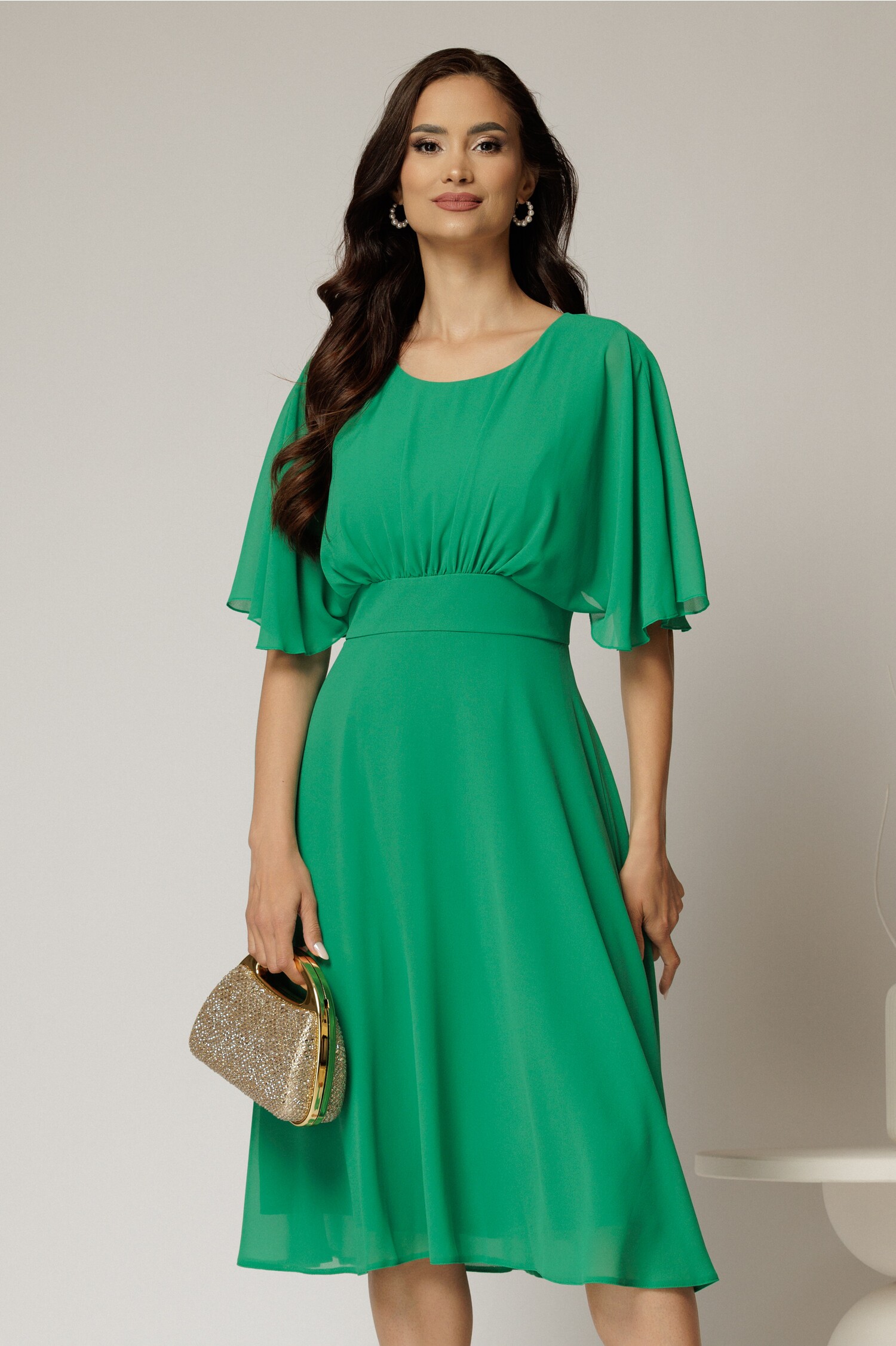 Rochie Midi Voal Verde Eleganta cu Clos