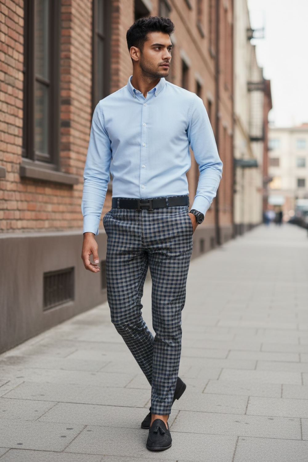 Pantaloni Barbati Casual in Carouri din Bumbac - imagine 2