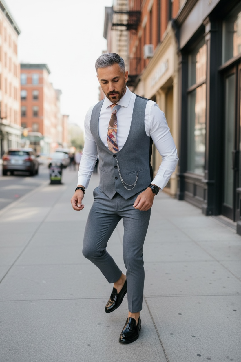 Compleu Vesta & Pantaloni Barbati Elegant Slim Fit - imagine 2