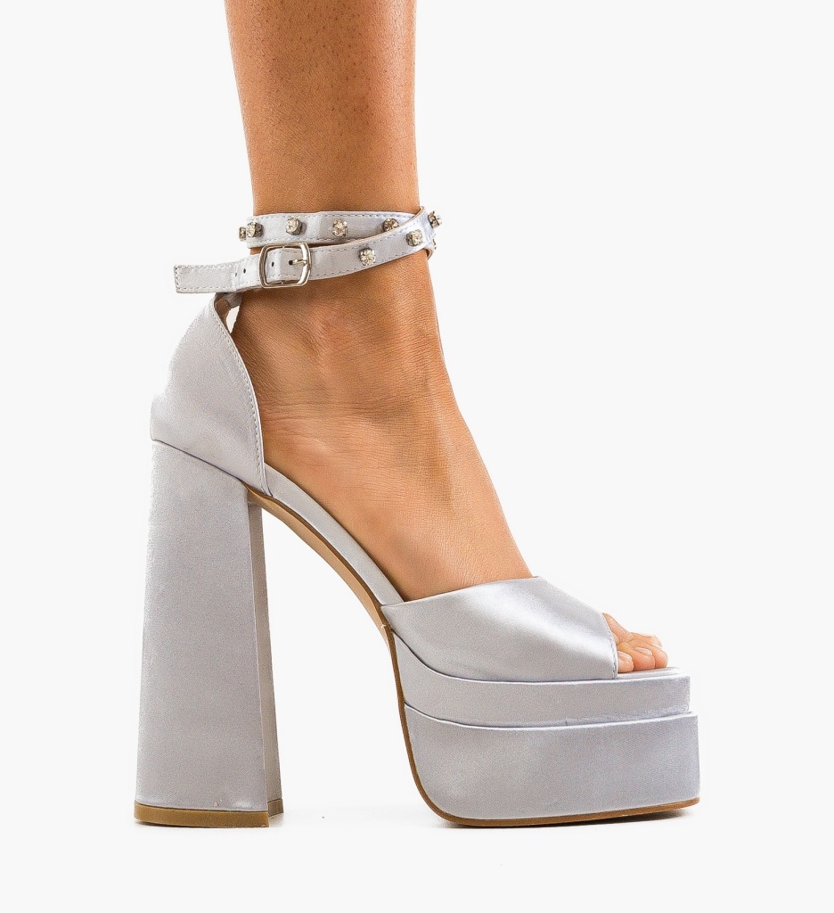 Sandale Dama Minin Argintii cu Toc Elegante - imagine 2