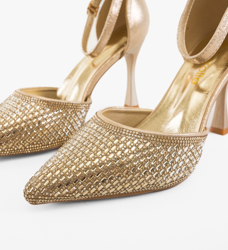 Pantofi dama Goldie Aurii eleganți - imagine 5