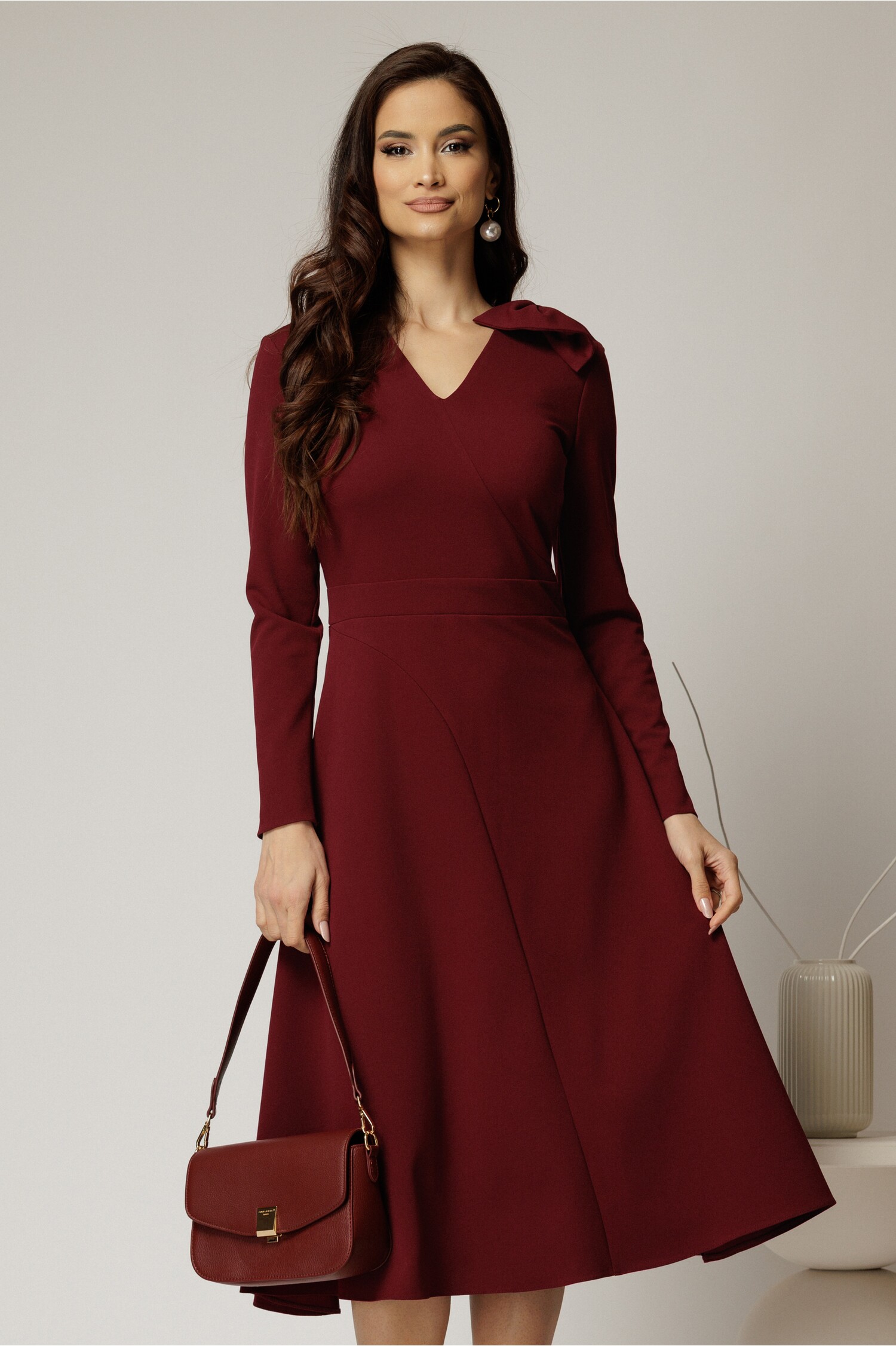 Rochie DY Fashion Bordo Midi Eleganta cu Funda