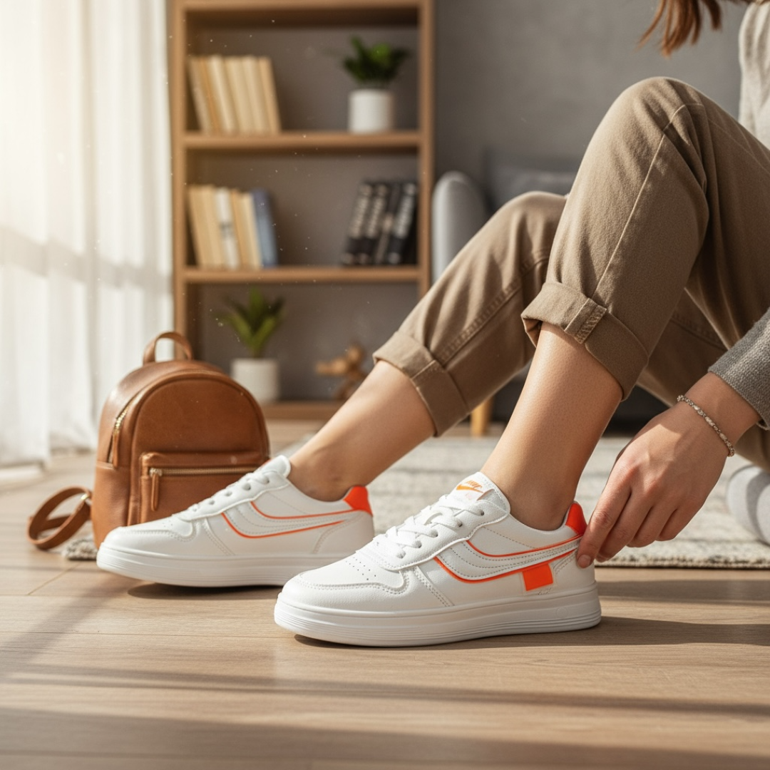 Adidași Dama Albi cu Portocaliu 7906 T7-4