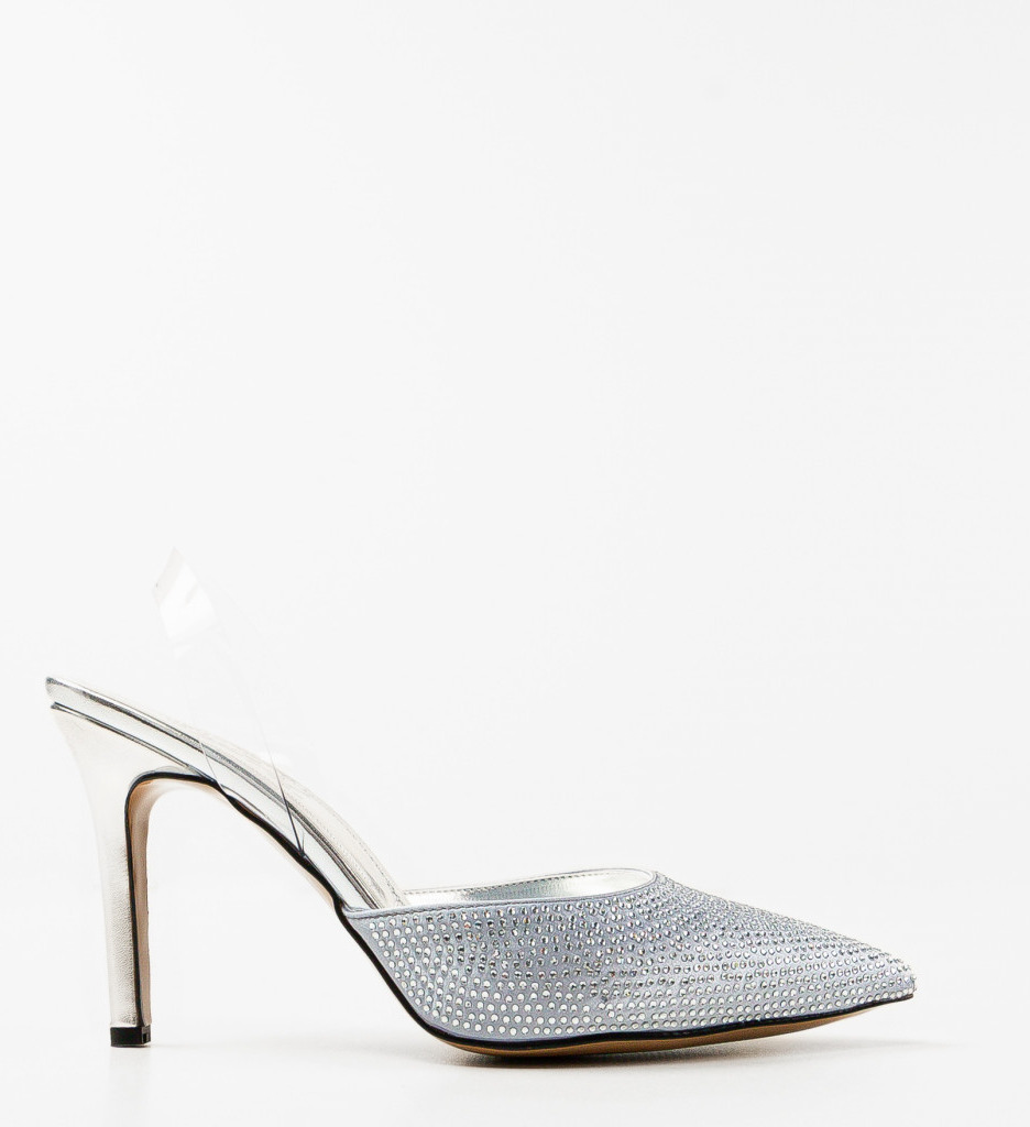 Pantofi Dama Argintii Eleganti cu Toc Inalt - imagine 4