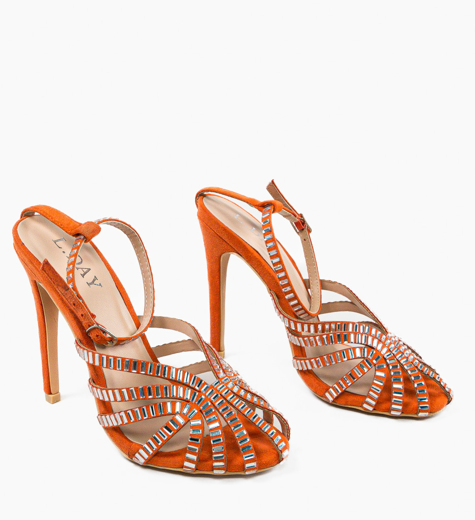 Sandale Dama Bagaz Portocalii cu Toc Elegante - imagine 5