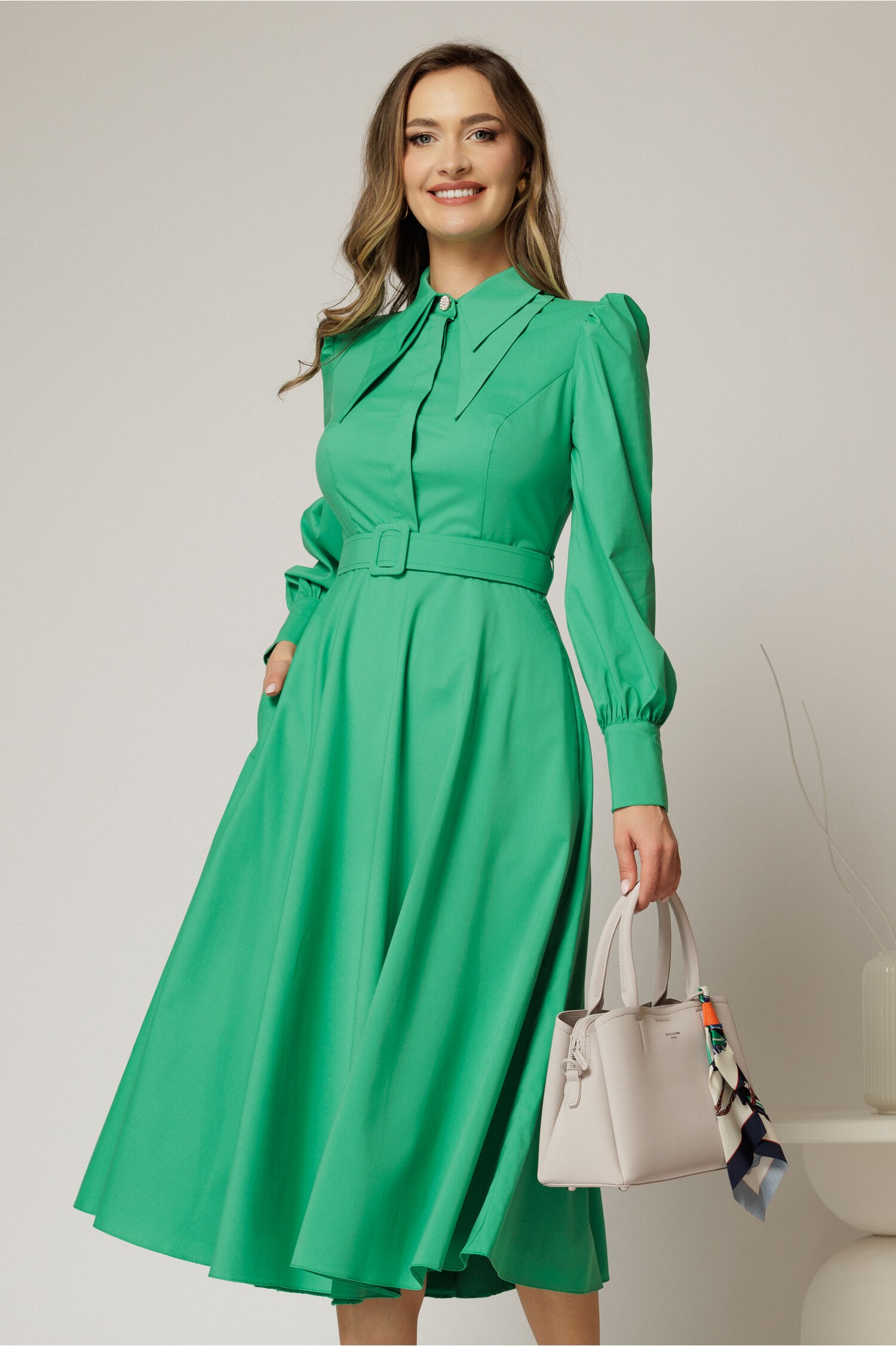 Rochie Verde DY Fashion Poplin cu Curea