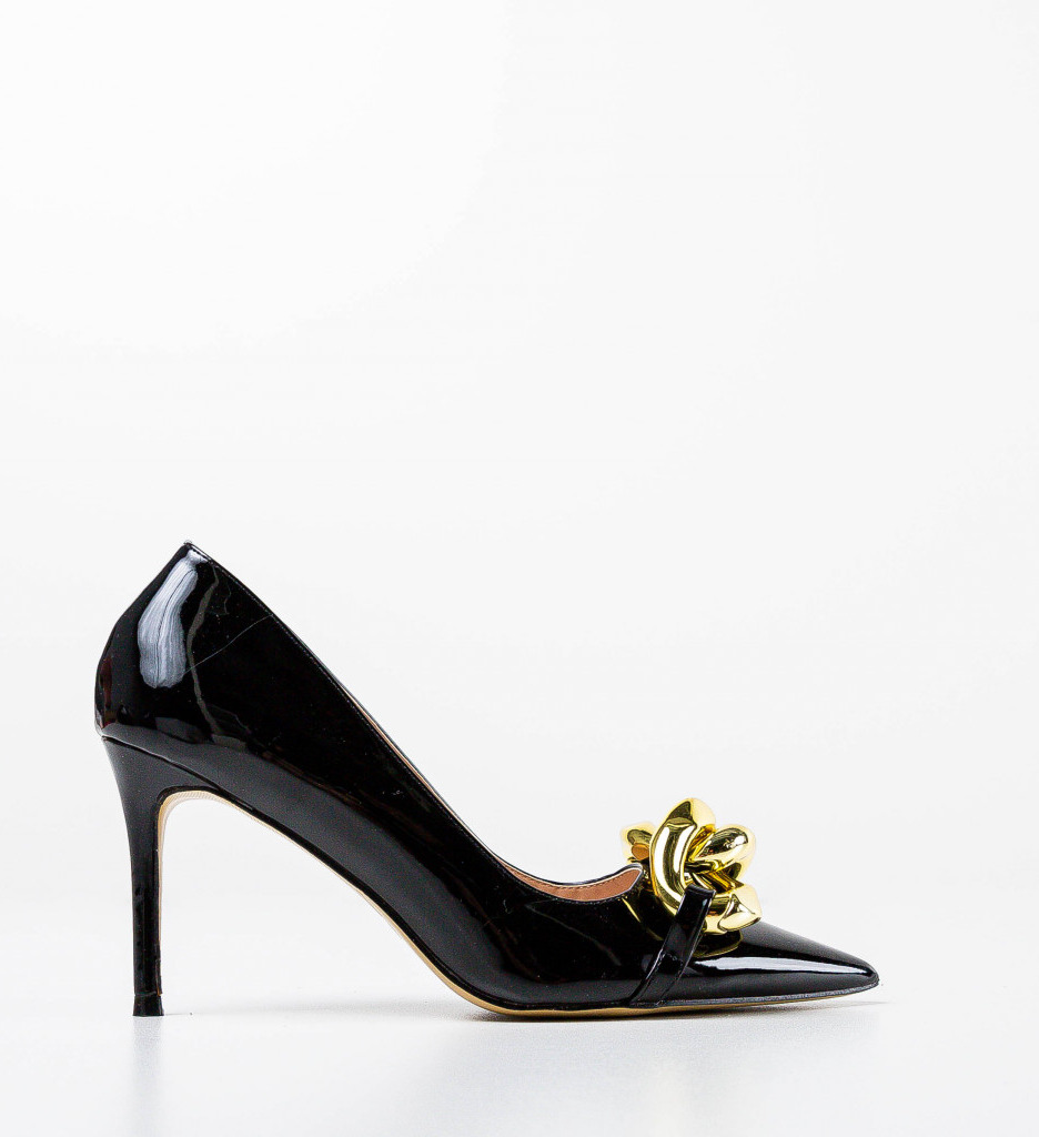 Pantofi Vanille Negri Eleganți cu Toc - imagine 4