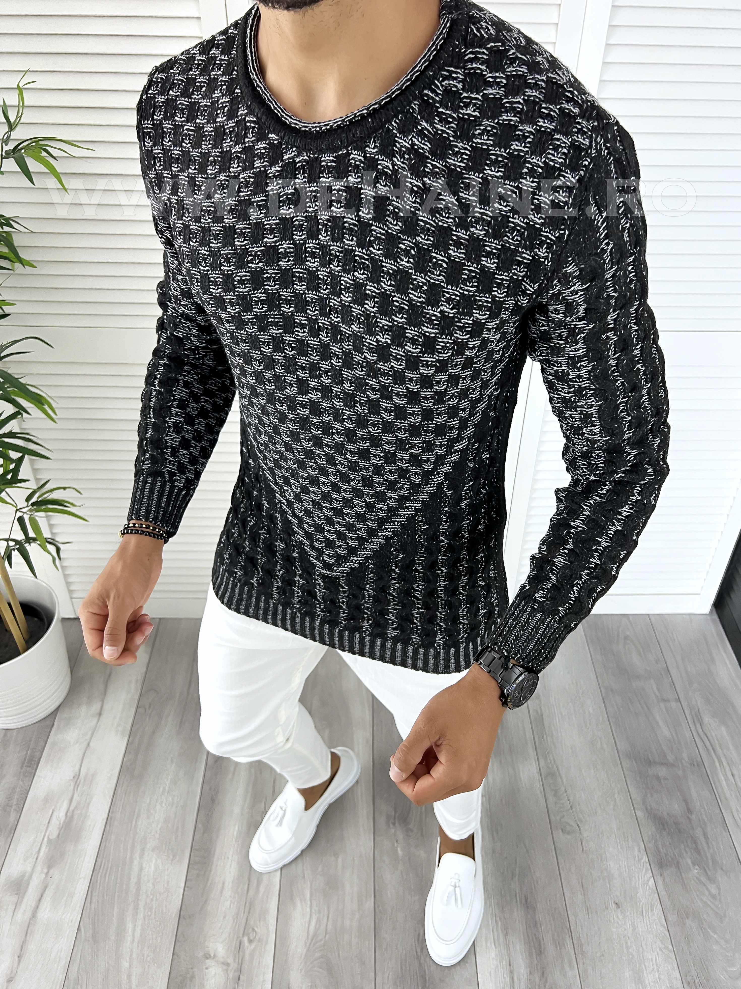 Pulover Barbati Slim Fit Negru Elegant T3620