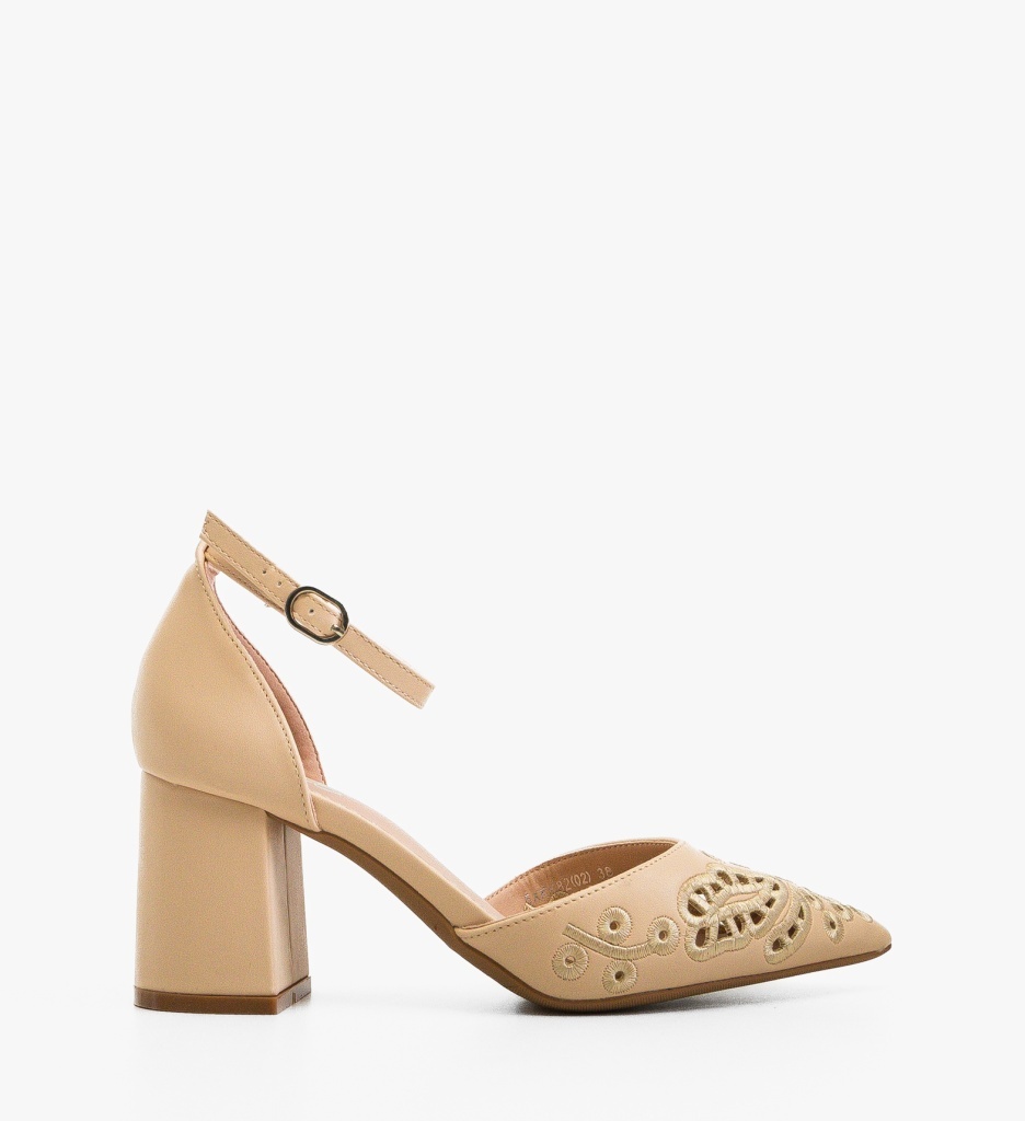 Pantofi Hahey Bej cu Toc Eleganți - imagine 6
