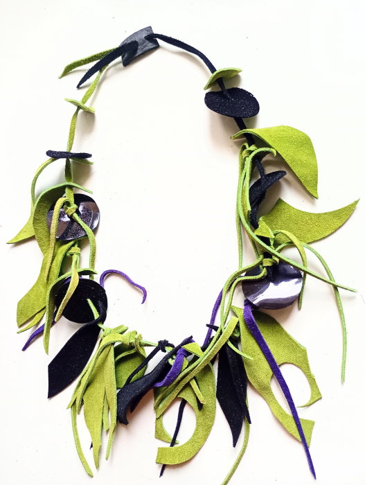 Colier Unicat Piele Naturală Olive & Negru - Shopika