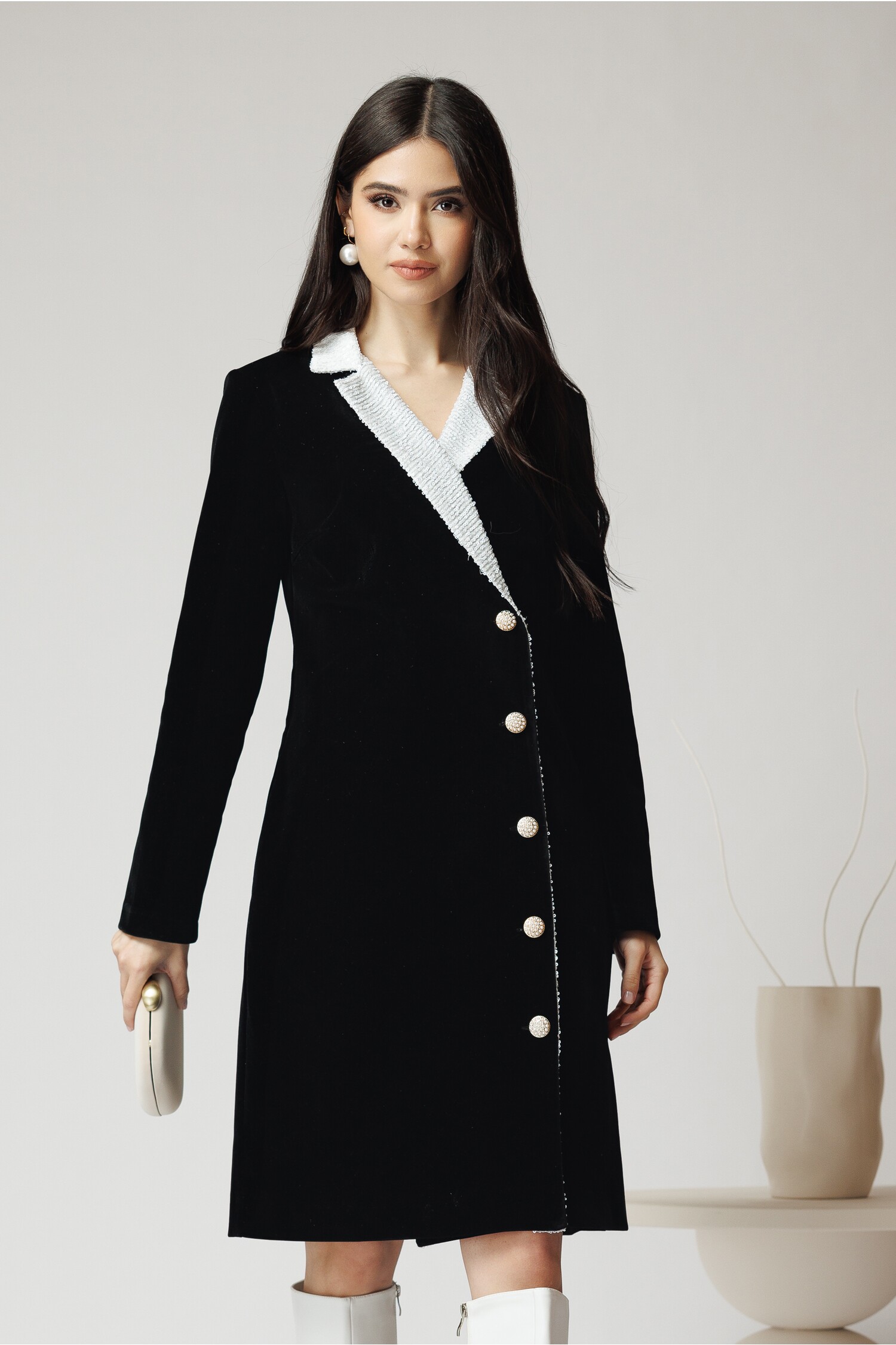 Rochie Catifea Neagră cu Paiete DY Fashion
