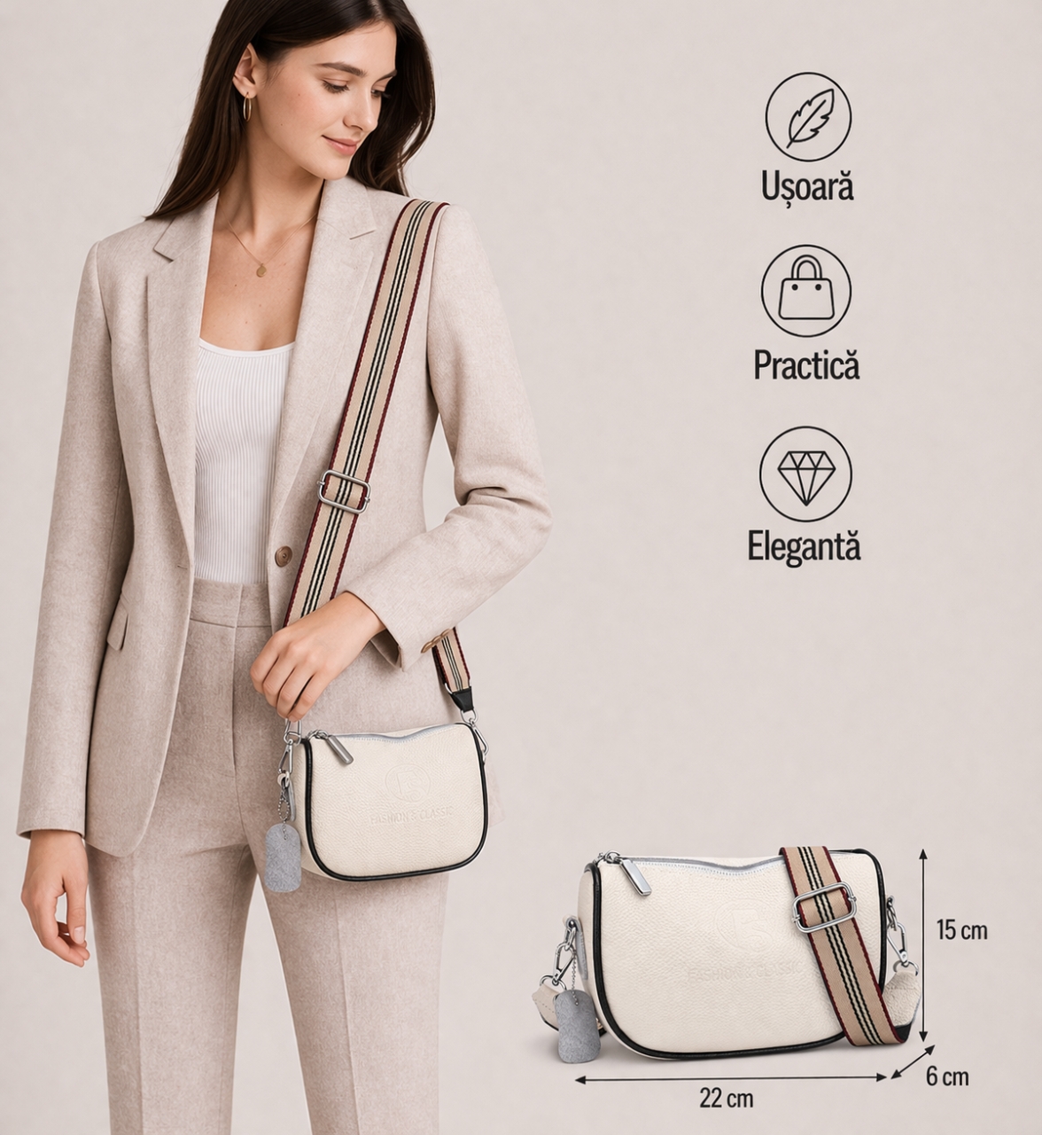 Geanta Delis Adonia Piele Naturala Alb - Eleganta Practica - imagine 6