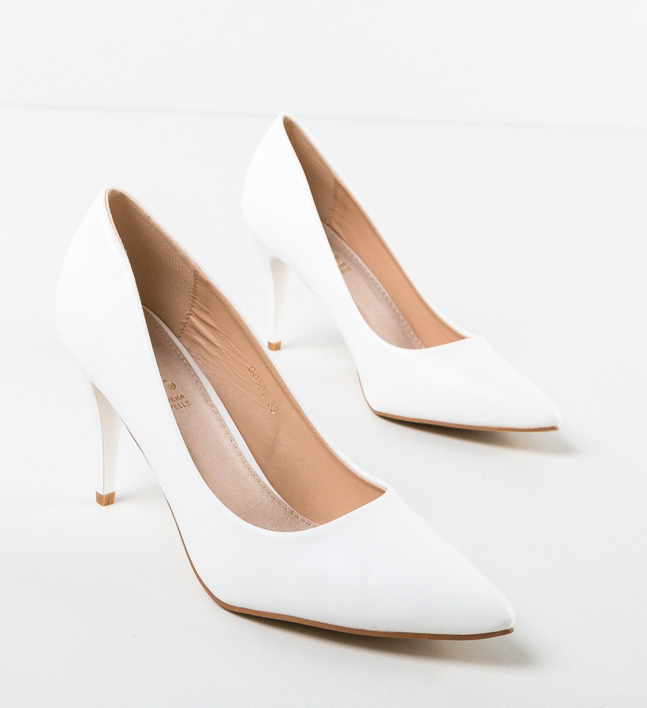Pantofi Halek Albi Eleganți cu Toc - imagine 5