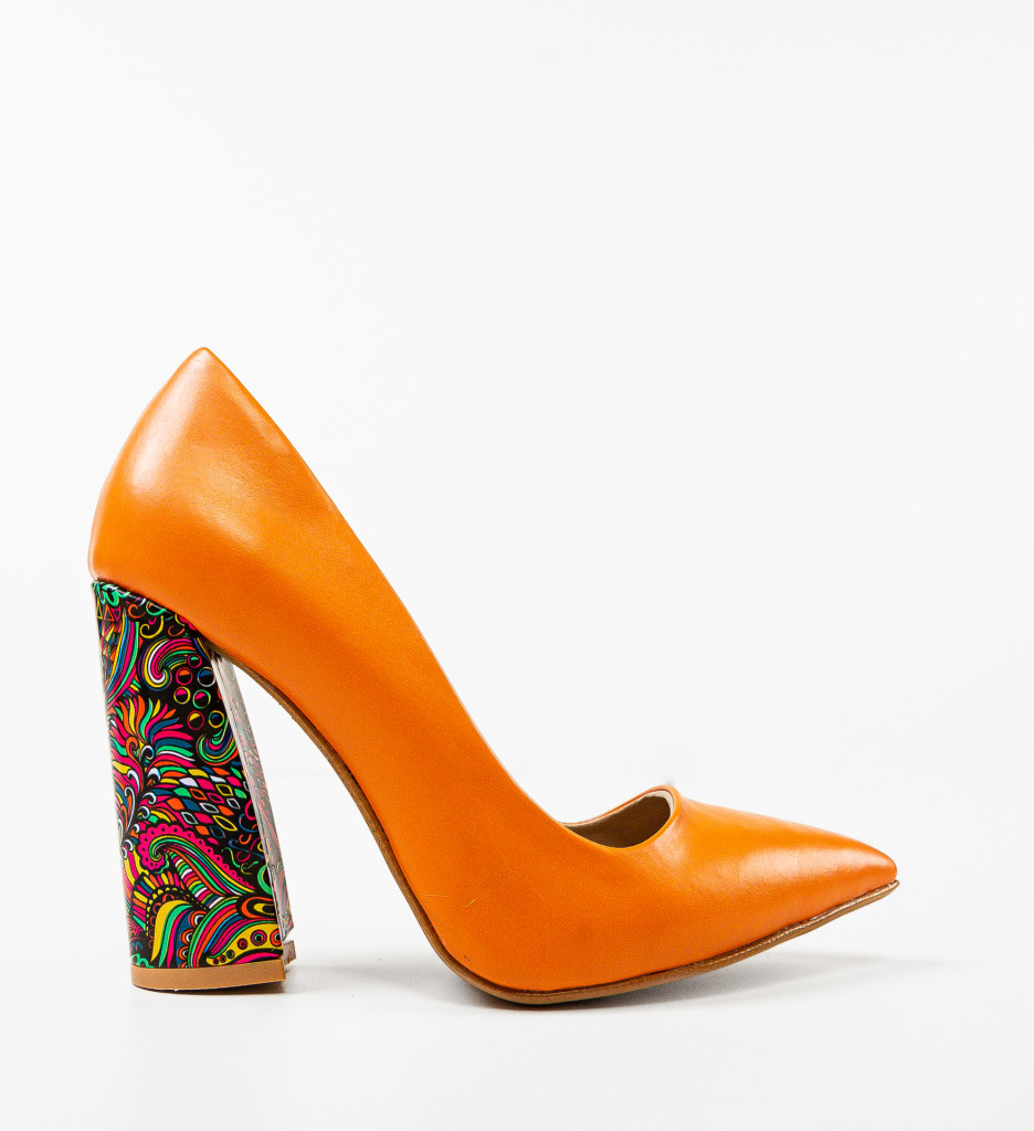 Pantofi dama Monina Portocalii cu toc elegant - imagine 4