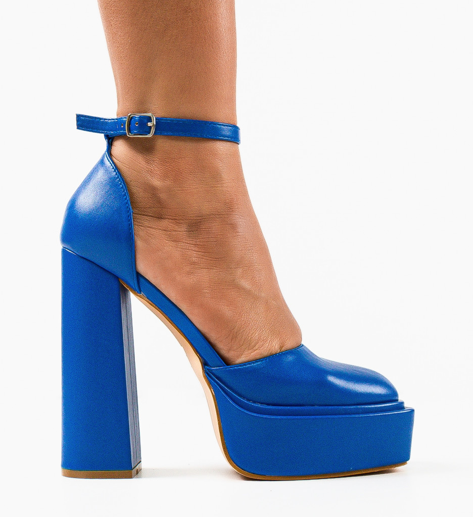 Pantofi dama Hanke Albastri cu Toc Eleganți - imagine 5