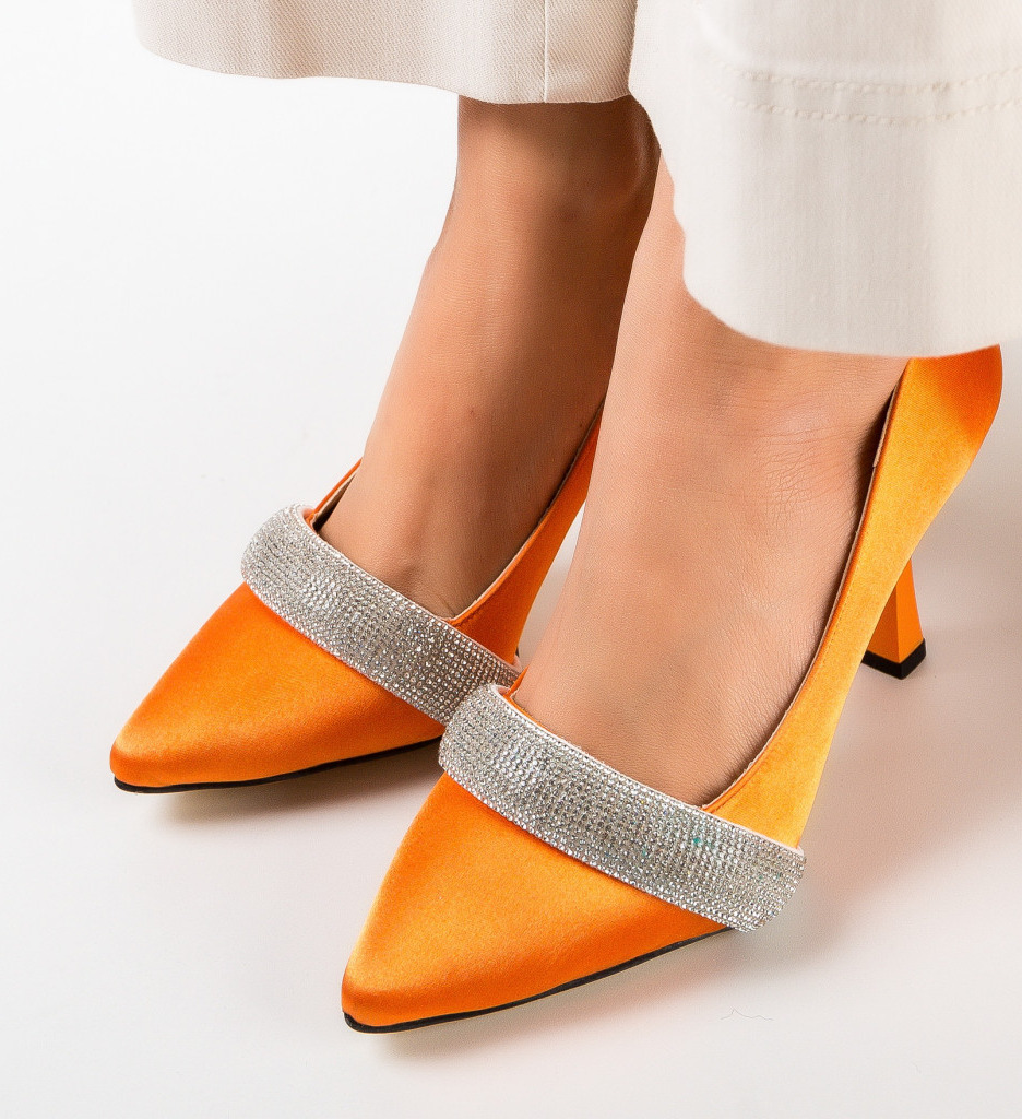 Pantofi Andor Portocalii cu Toc Eleganți - imagine 2