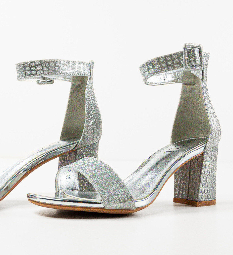 Sandale Germanic Argintii cu Toc Elegante - imagine 5
