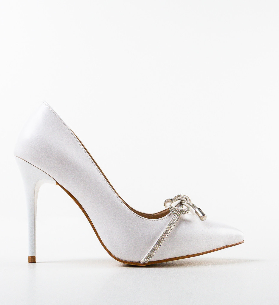 Pantofi Kroba Albi Eleganți cu Toc - imagine 4