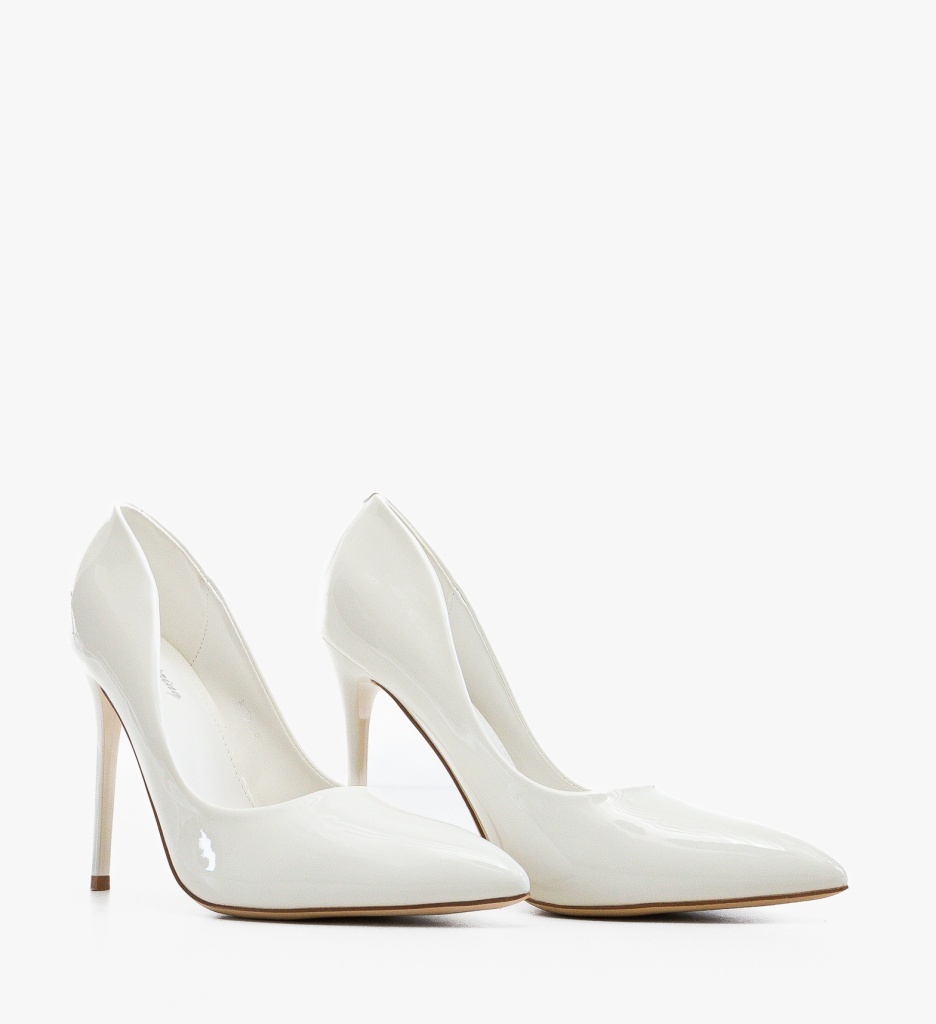 Pantofi Dama Lether Albi Eleganți cu Toc - imagine 5