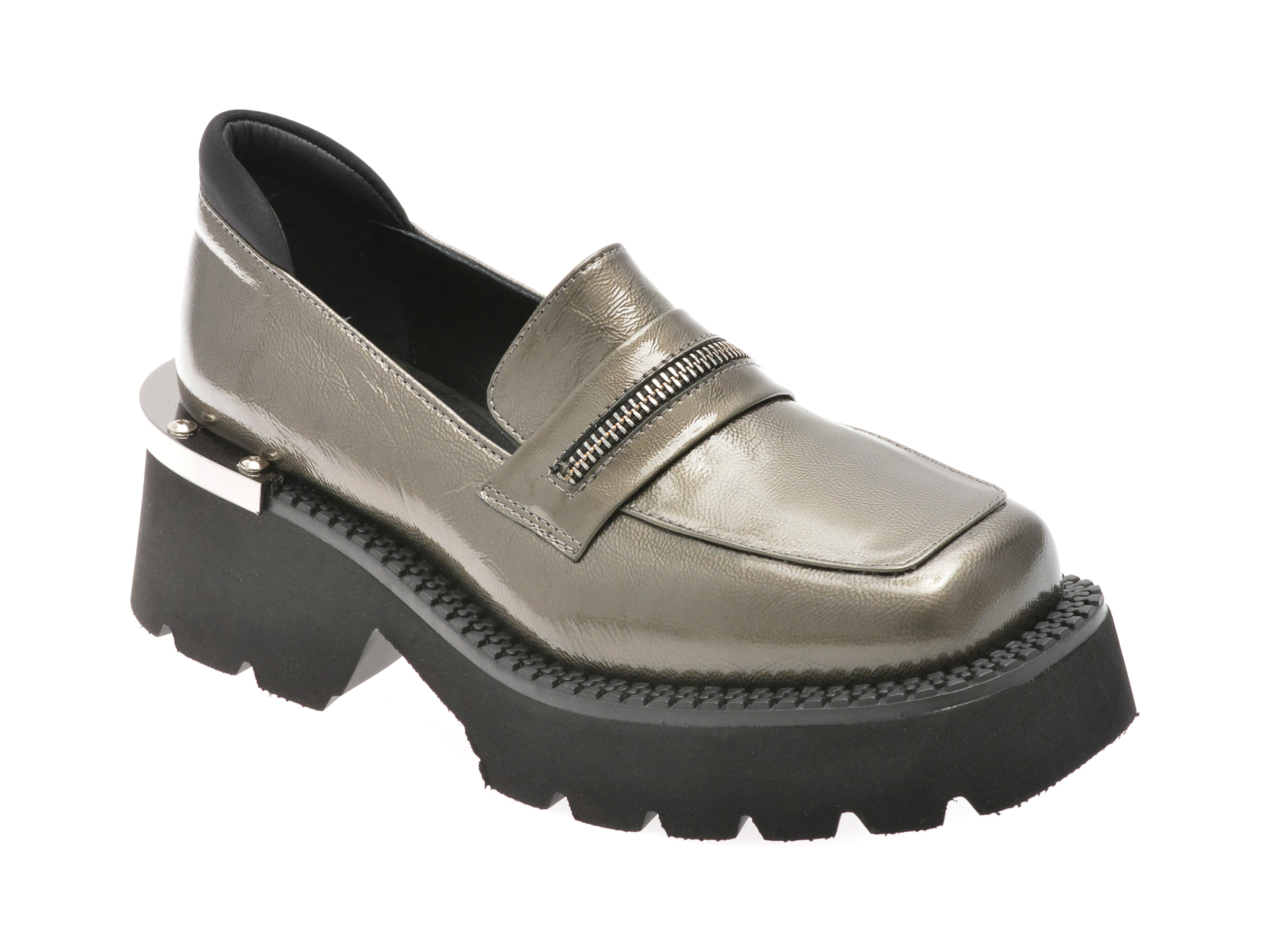 Mocasini Flavia Passini gri din piele lacuită