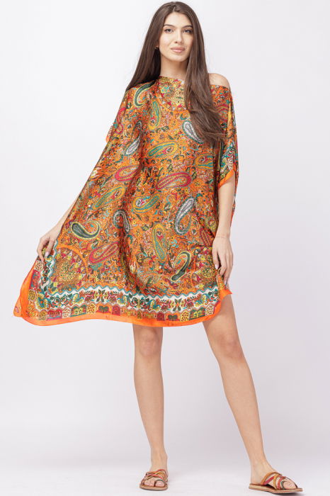 Rochie Poncho Plaja Shopika Paisley Portocaliu - imagine 1