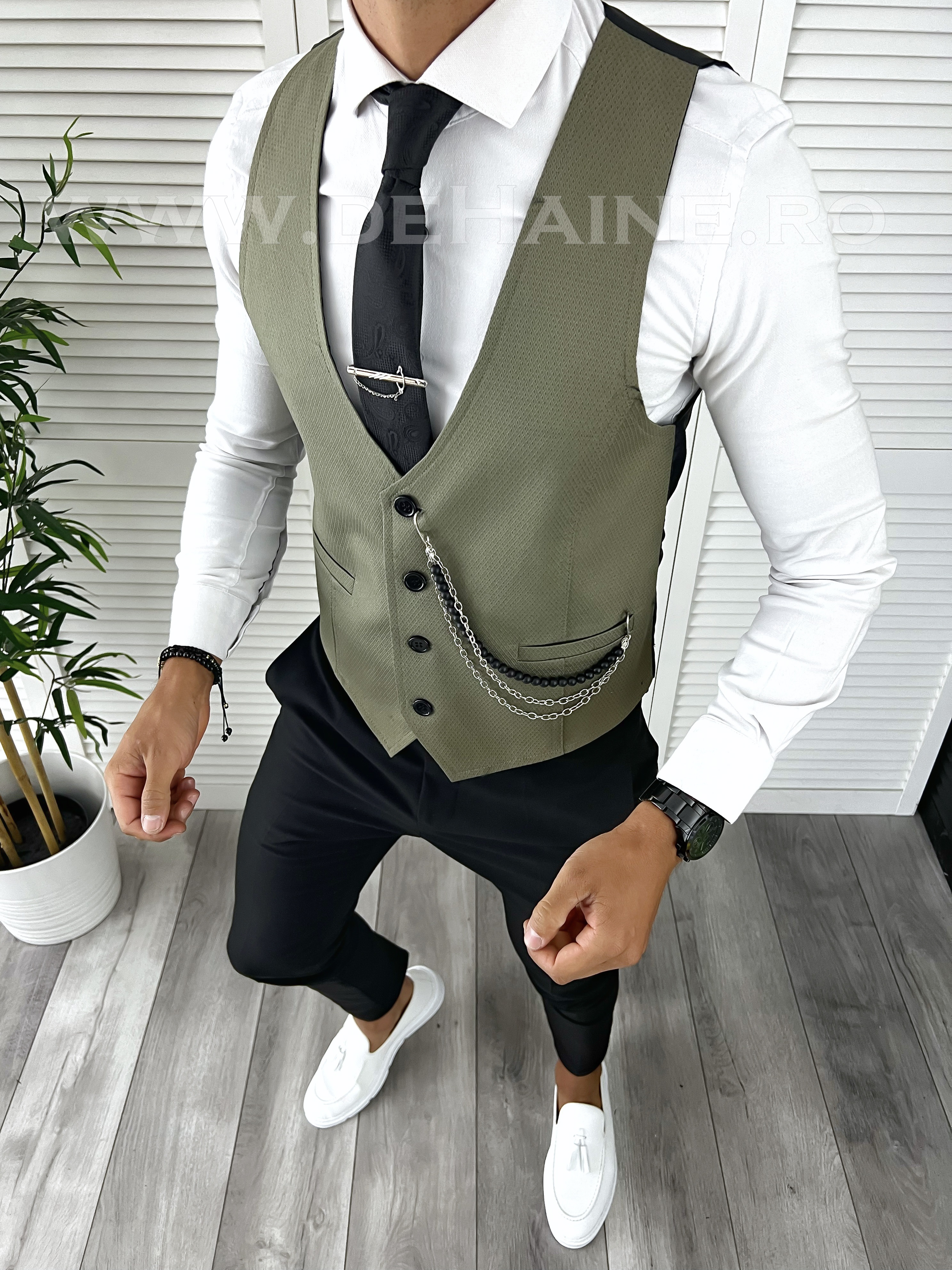 Vesta Barbati Eleganta Slim Fit Kaki | V8