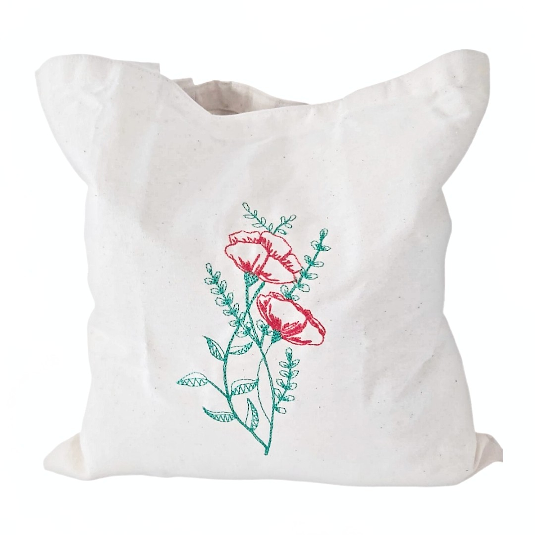 Traista de bumbac cu broderie model   garoafa