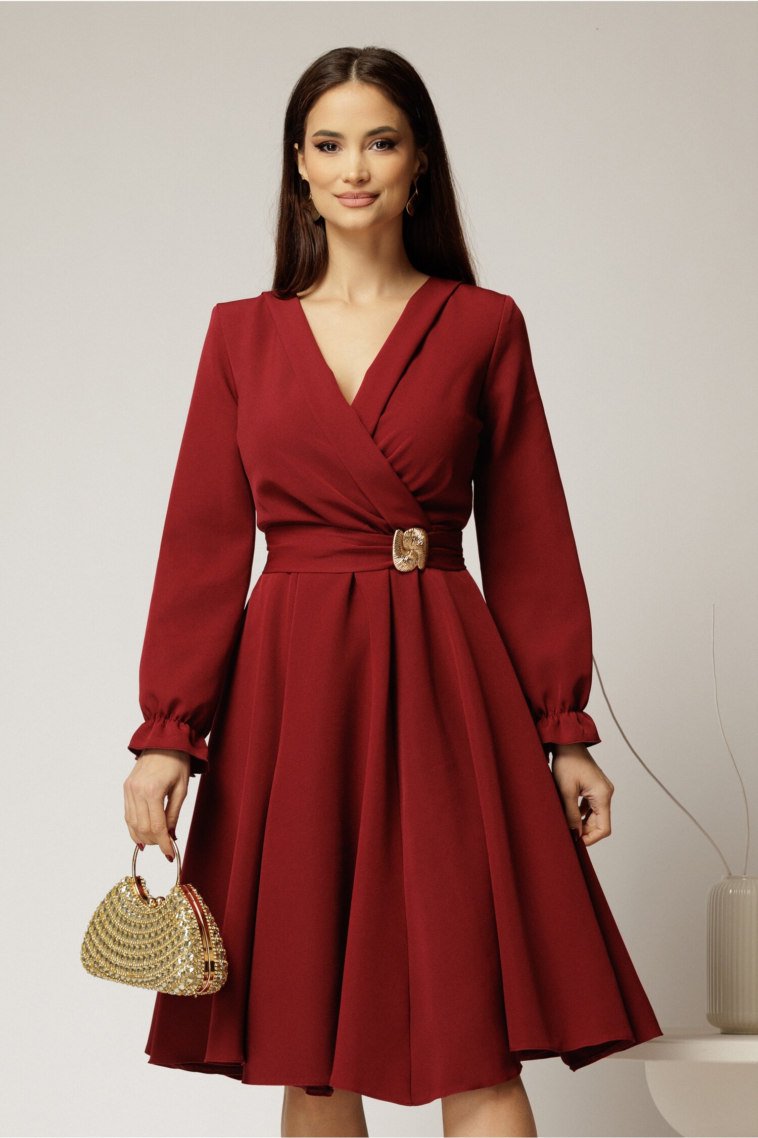 Rochie Eleganta DY Fashion Bordo cu Catarama