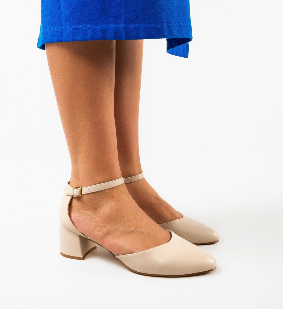 Pantofi Yabyanab Bej cu Toc Eleganți - imagine 4