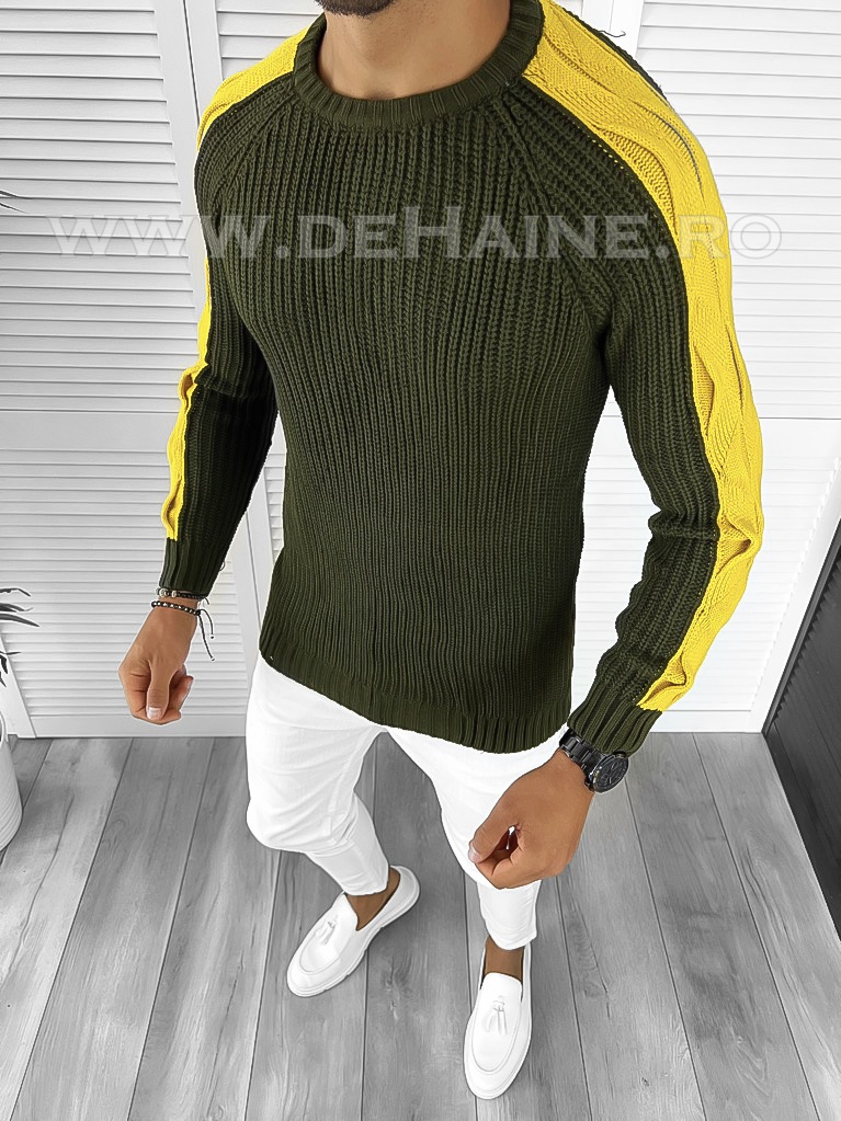 Pulover Barbati Kaki Slim Fit - Stil Modern