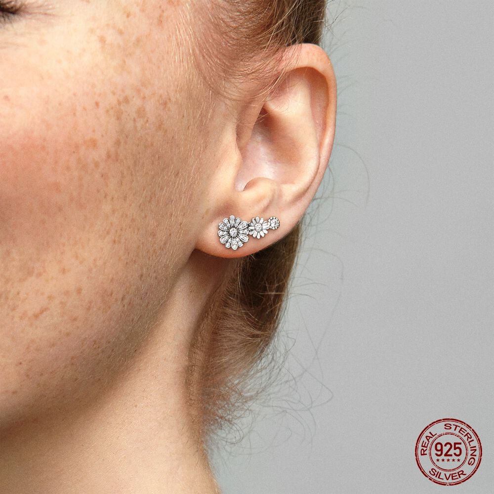 Cercei Delis Argint 925 cu Flori Zirconiu - imagine 2