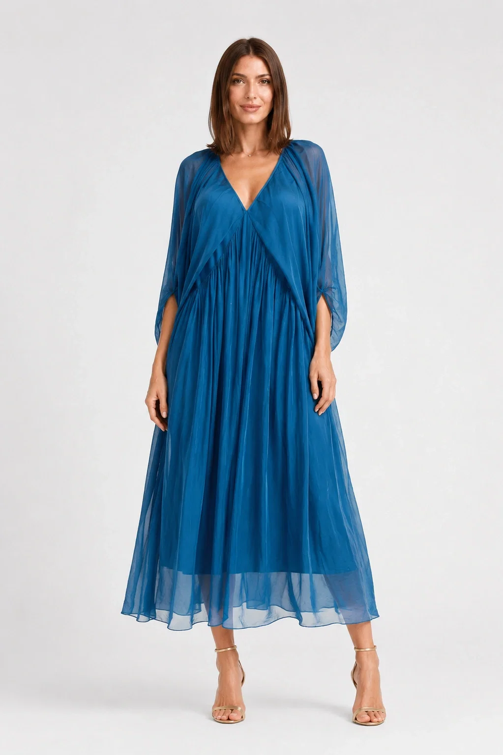 Rochie matase Shopika turcoaz elegantă - imagine 2