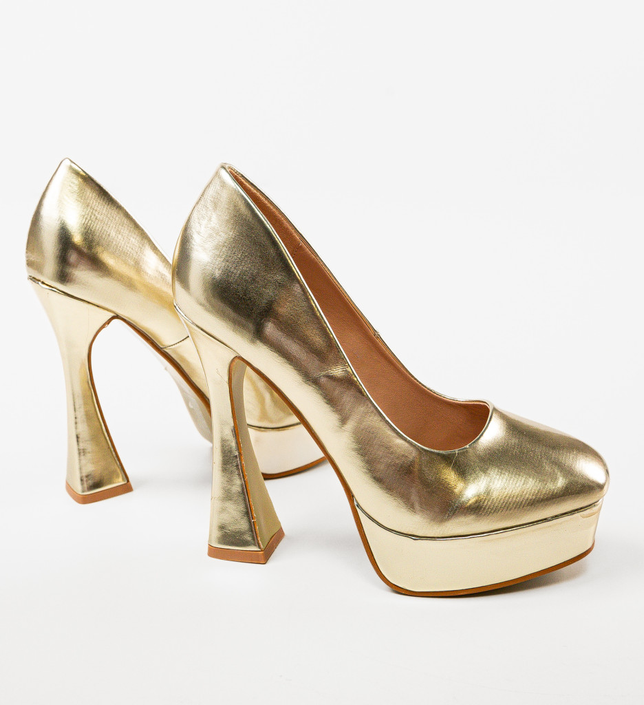 Pantofi Dama Tiyam Aurii cu Toc Eleganți - imagine 4