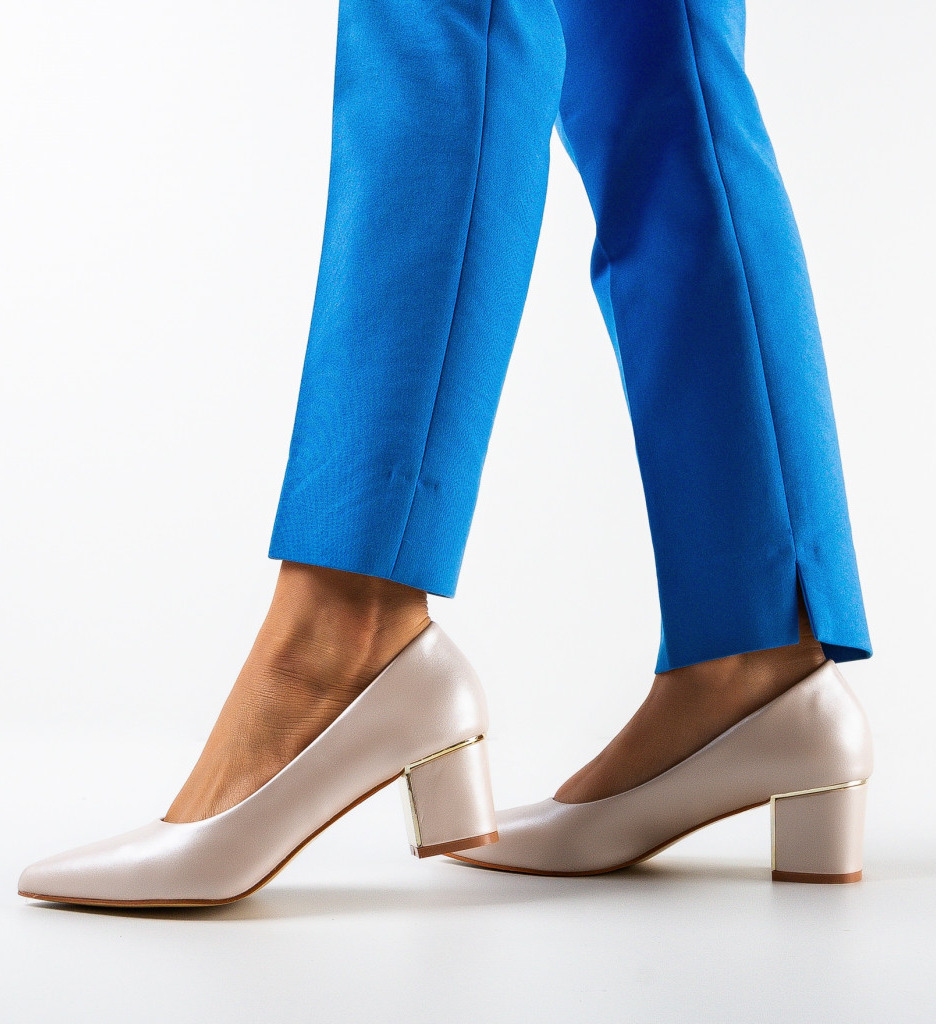 Pantofi Gavin Bej Eleganți cu Toc - imagine 3
