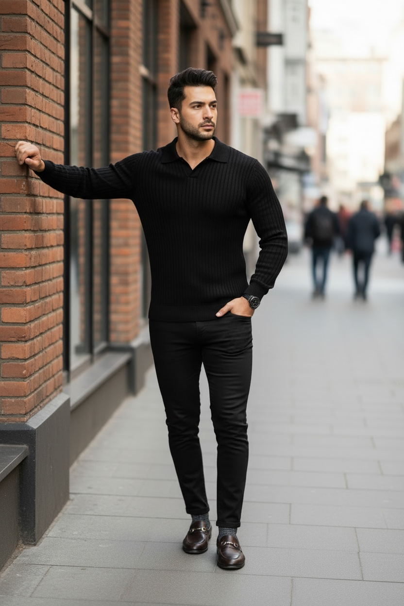 Bluza barbati neagra slim fit S128