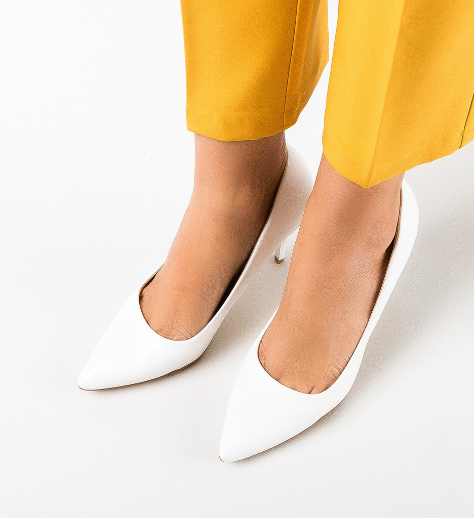 Pantofi Halek Albi Eleganți cu Toc - imagine 3