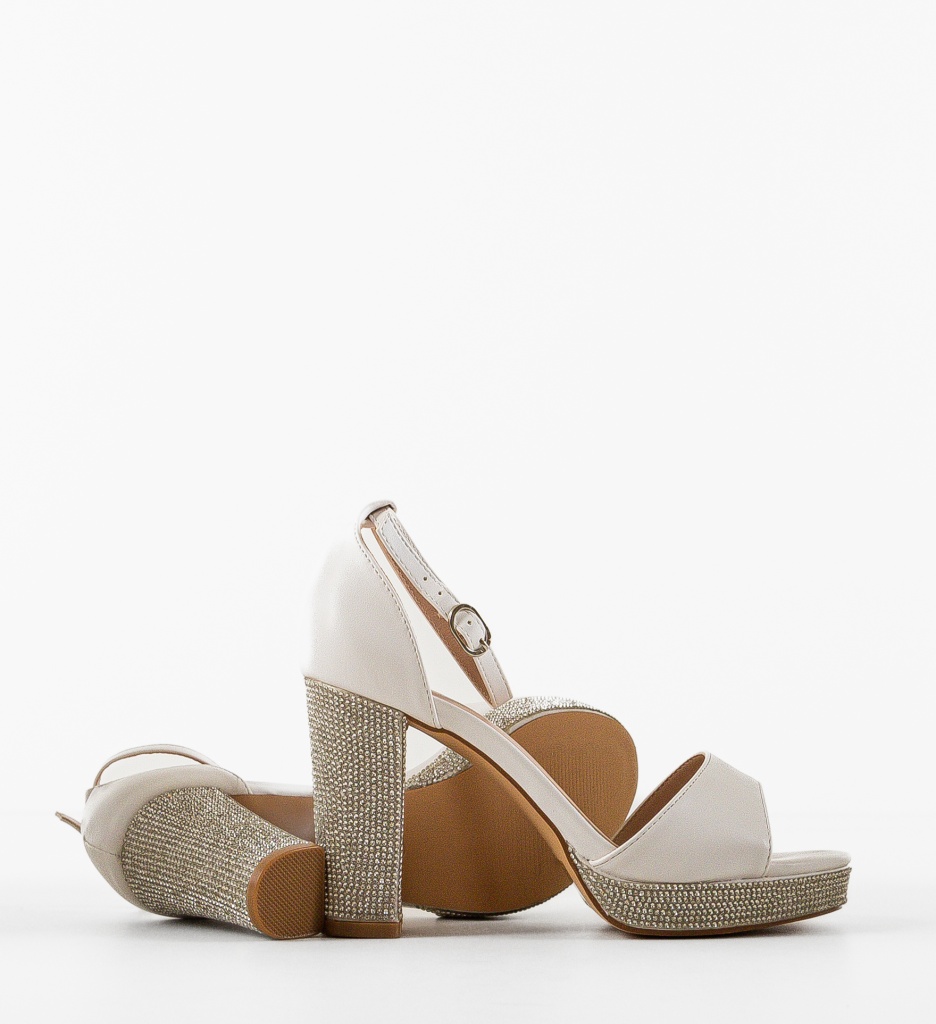 Sandale Omegon Albe cu Toc Elegant - imagine 3