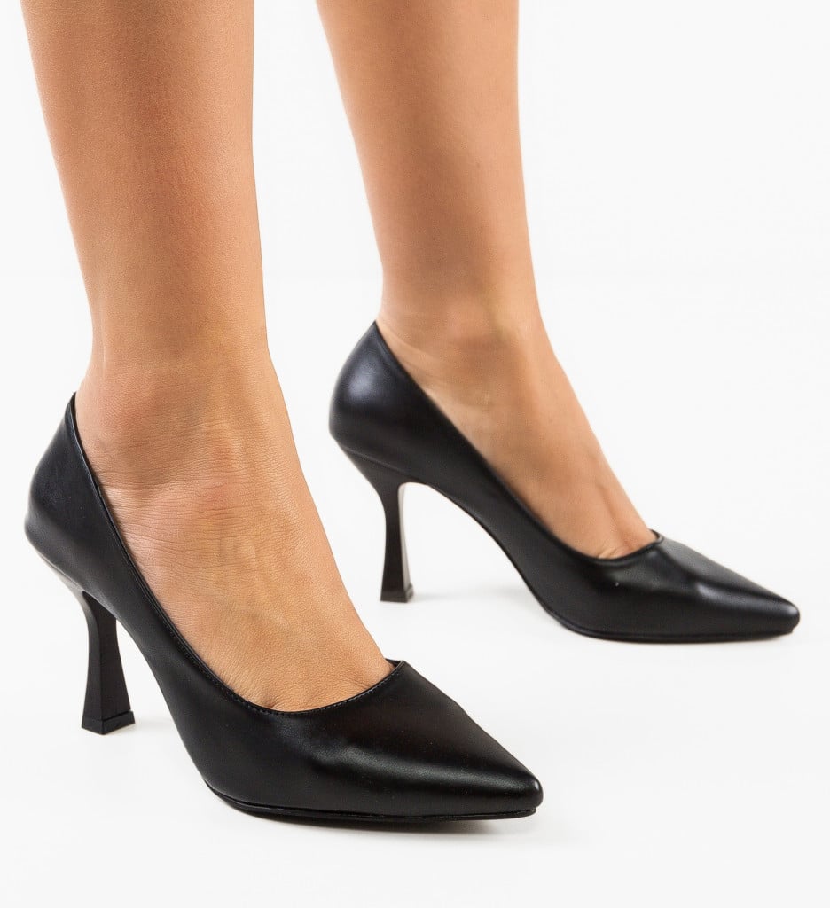 Pantofi Piele Negri cu Toc - Eleganți - imagine 6