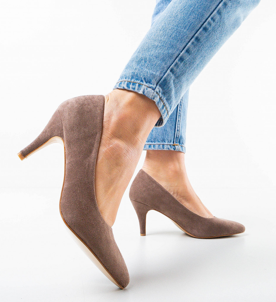 Pantofi Birro Khaki Eleganți cu Toc - imagine 2