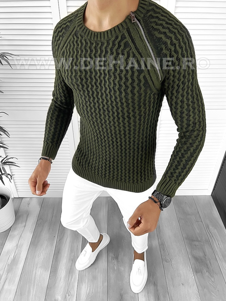 Pulover Barbati Kaki Slim Fit T3711 - Elegant