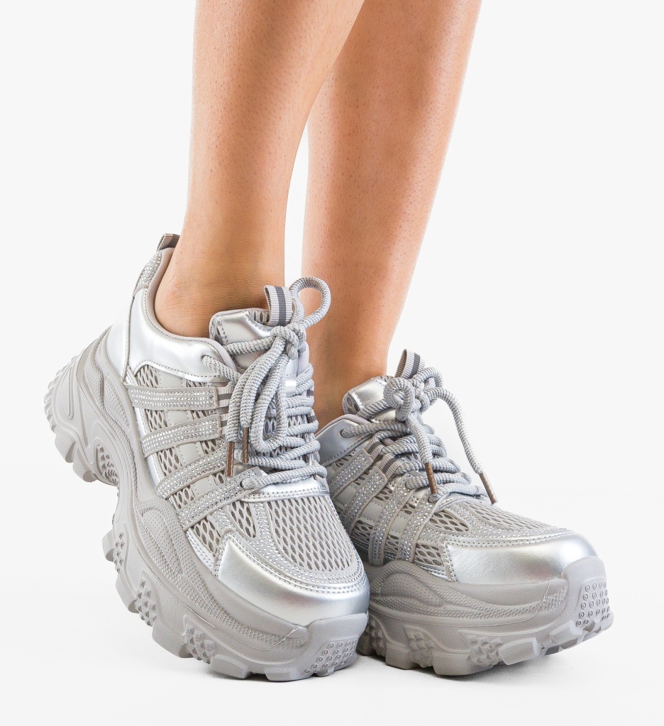 Sneakers Dama Zerra Argintii - Stil și Confort Sport - imagine 2