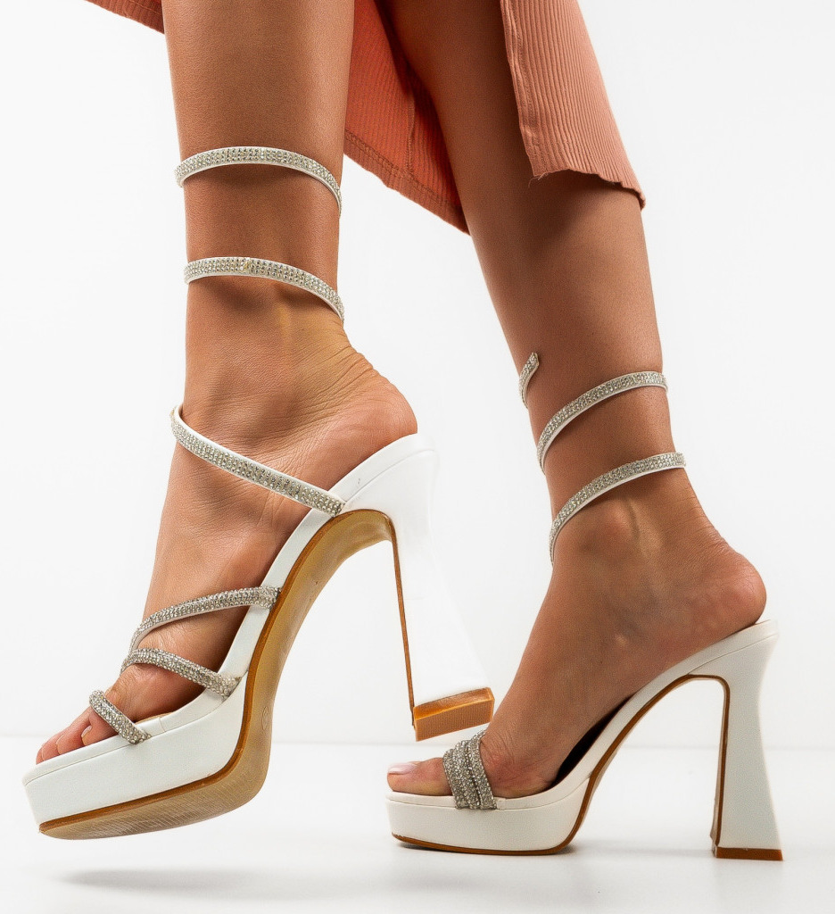 Sandale cu Toc Keane Albe | Eleganță Dama - imagine 3