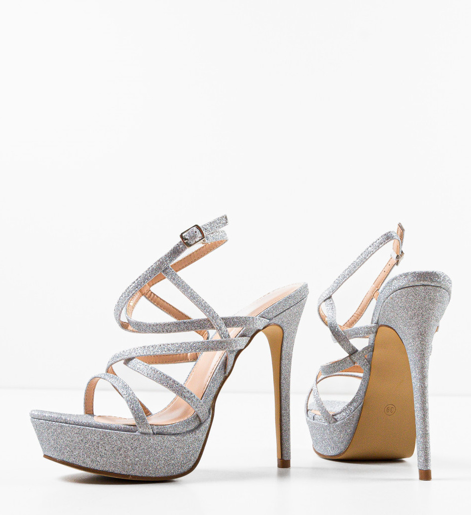 Sandale Kongo Argintii cu Toc Elegant - imagine 6