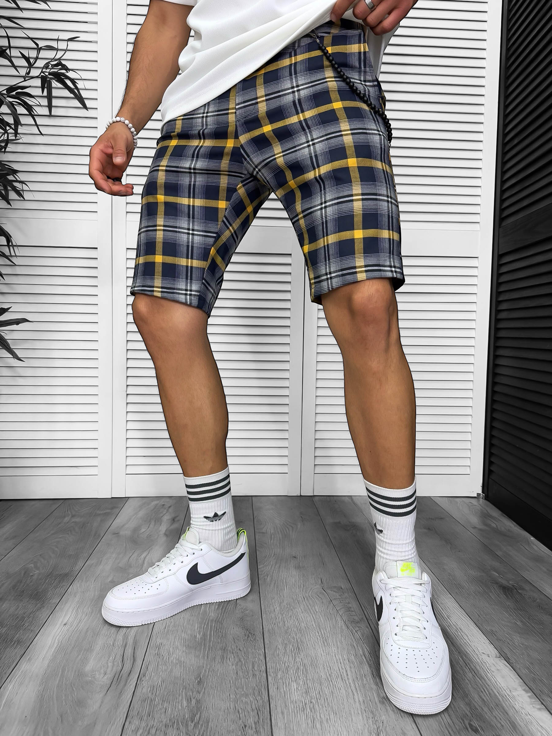 Pantaloni Scurți Carouri Stil Casual Modern