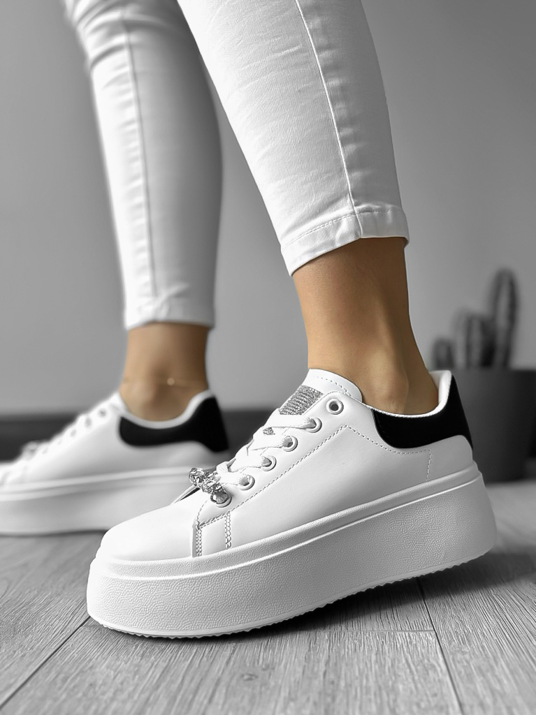 Adidasi Dama Casual Albi cu Calcai Negru | Confort