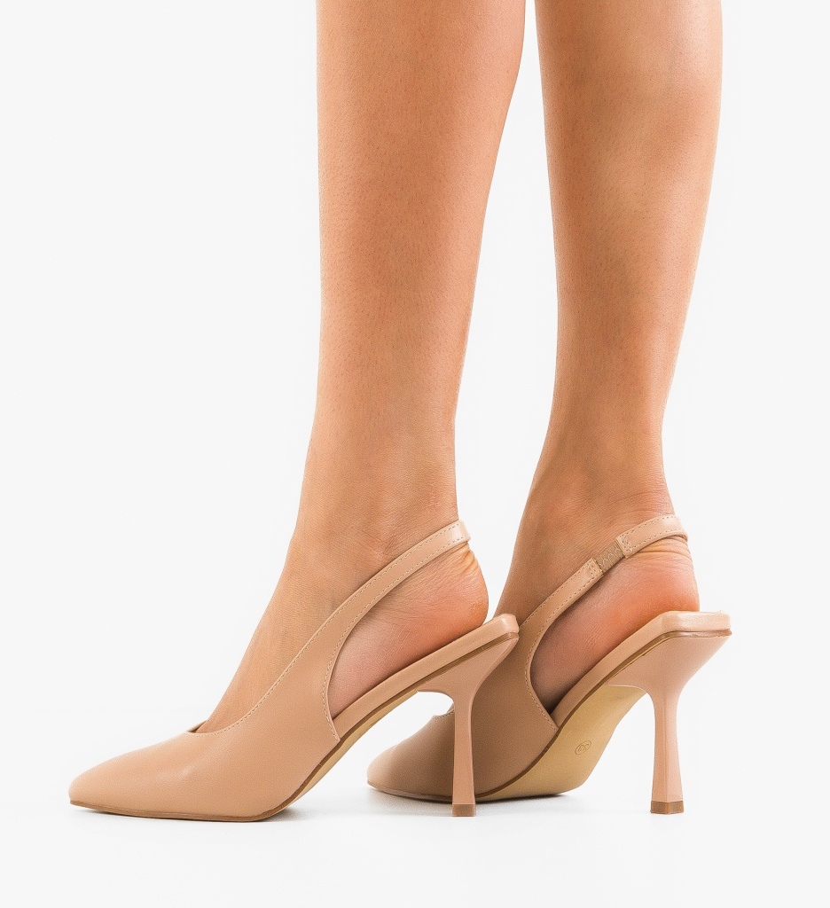 Pantofi dama Nude eleganți cu toc confortabil - imagine 3